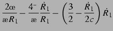 $\displaystyle \frac{2\sigma}{\rho R_1}-\frac{4\mu}{\rho}\frac{\dot{R}_1}{R_1} -\left(\frac{3}{2}-\frac{\dot{R}_1}{2c}\right)\dot{R}_1$