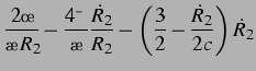 $\displaystyle \frac{2\sigma}{\rho R_2}-\frac{4\mu}{\rho}\frac{\dot{R}_2}{R_2} -\left(\frac{3}{2}-\frac{\dot{R}_2}{2c}\right)\dot{R}_2$